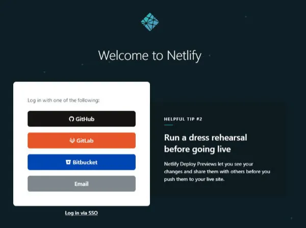 Netlify login screen