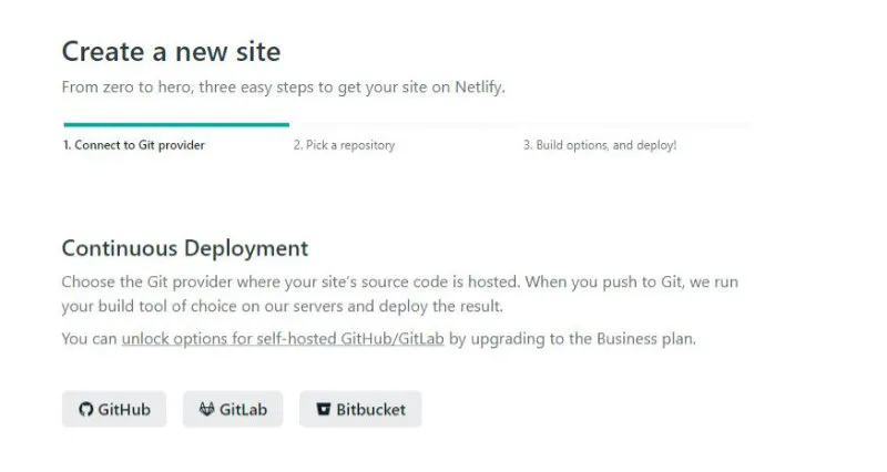 Netlify create a new site screen