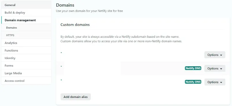 Netlify Domain settings screen