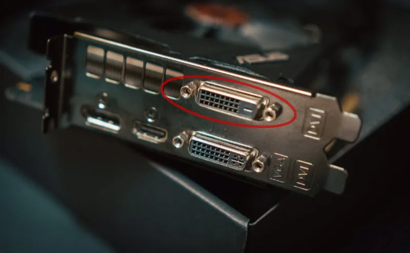 The DVI connector shape (a rectangle with multiple rows of pins)